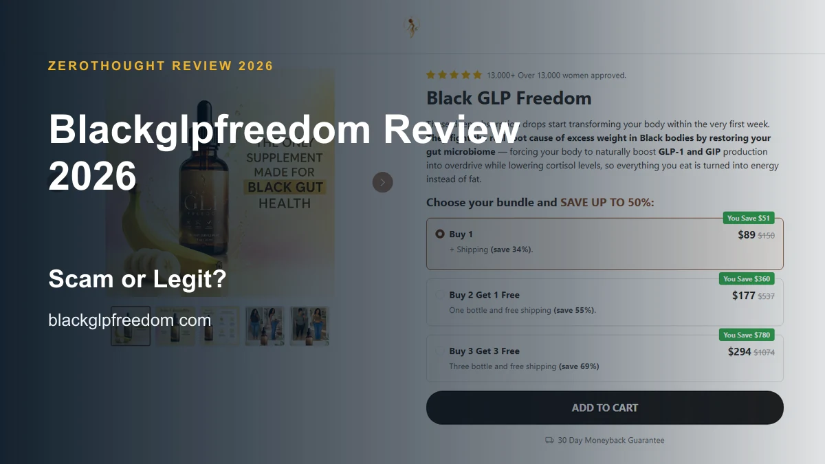 Blackglpfreedom website or product material beside a ZeroThought review title.