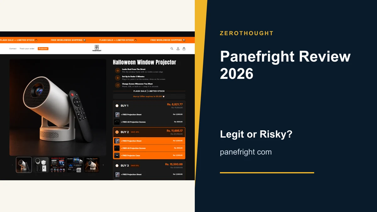 Panefright website or product material beside a ZeroThought review title.