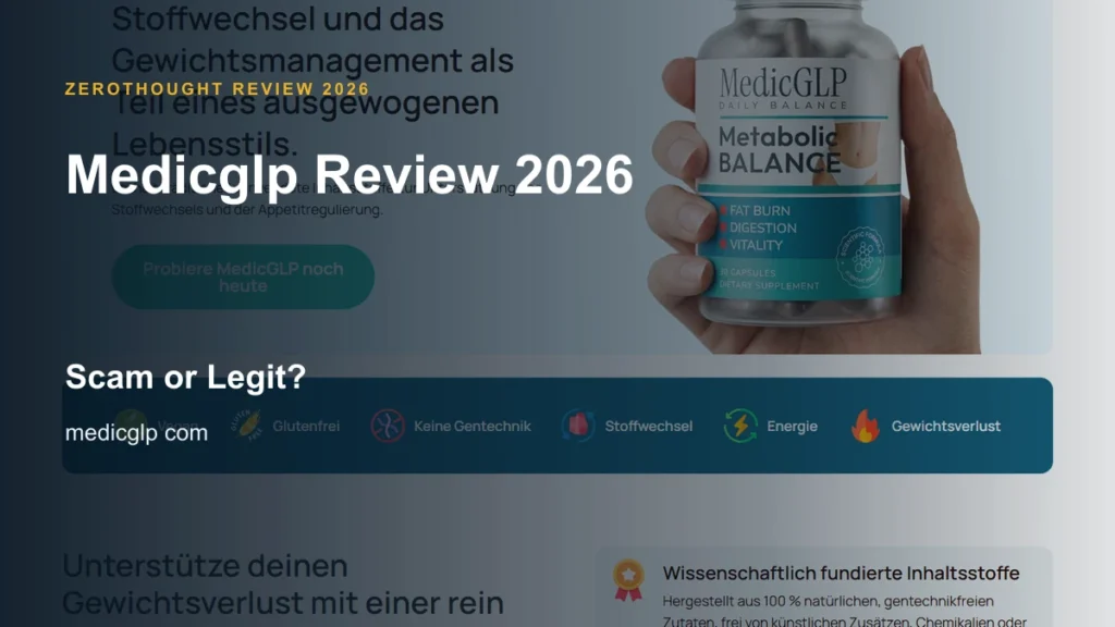 Medicglp website or product material beside a ZeroThought review title.
