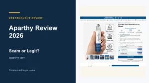 Aparthy website or product material beside a ZeroThought review title.