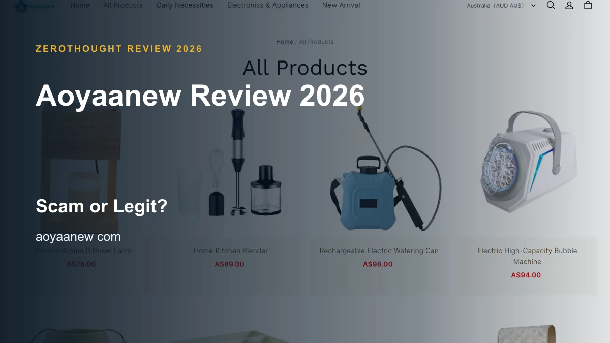 Aoyaanew website or product material beside a ZeroThought review title.