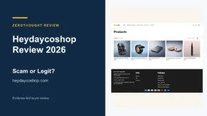 Heydaycoshop website or product material beside a ZeroThought review title.