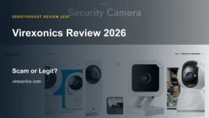 Virexonics website or product material beside a ZeroThought review title.