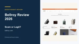 Bellroy website or product material beside a ZeroThought review title.