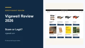 Vigewell website or product material beside a ZeroThought review title.