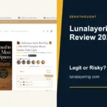 Lunalayering website or product material beside a ZeroThought review title.