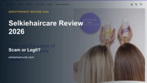Selkiehaircare website or product material beside a ZeroThought review title.