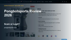 Pongbotsports website or product material beside a ZeroThought review title.