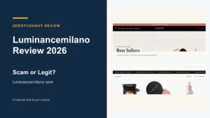 Luminancemilano website or product material beside a ZeroThought review title.