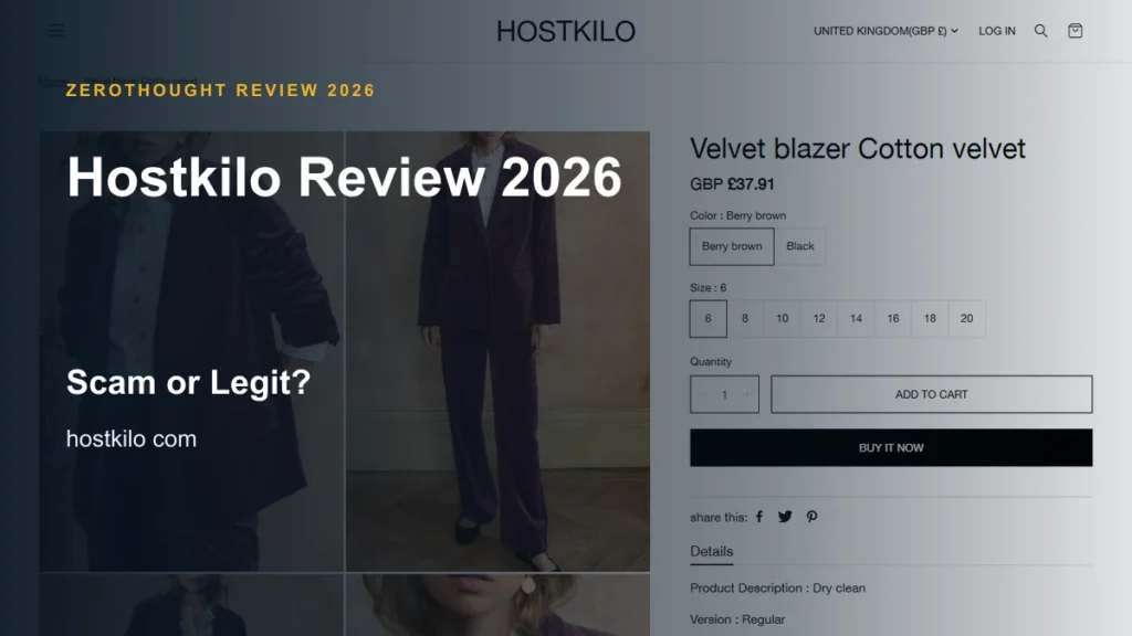 Hostkilo website or product material beside a ZeroThought review title.