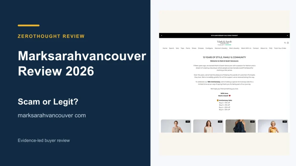Marksarahvancouver website or product material beside a ZeroThought review title.