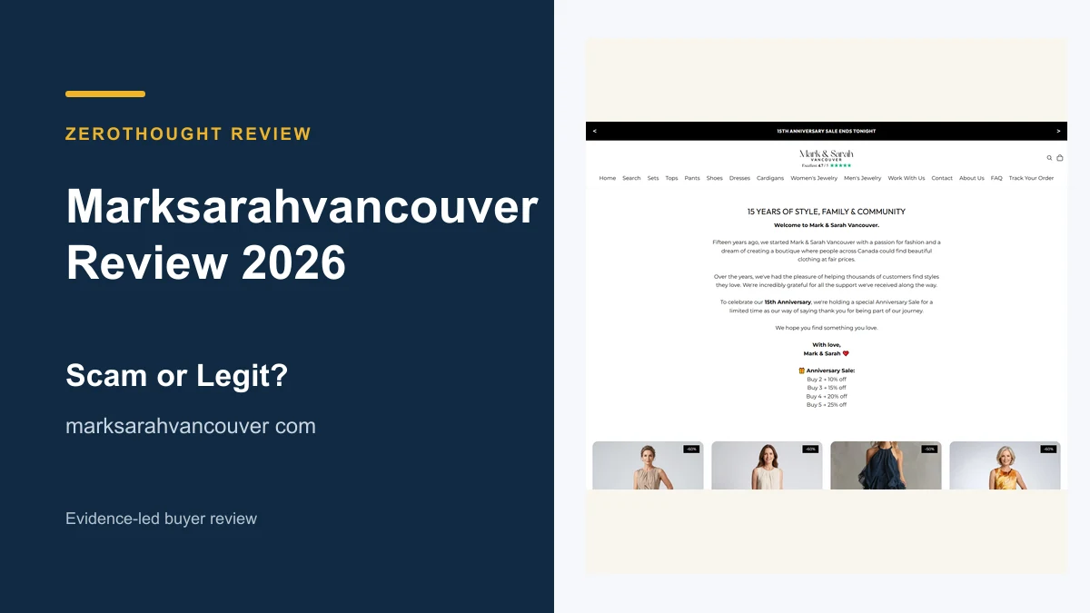 Marksarahvancouver website or product material beside a ZeroThought review title.