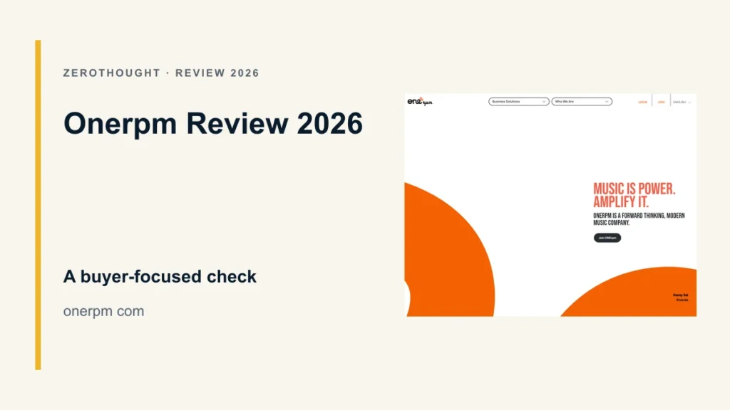 Onerpm website or product material beside a ZeroThought review title.
