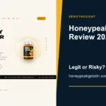 Honeypeakgelatin website or product material beside a ZeroThought review title.