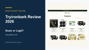 Tryironbark website or product material beside a ZeroThought review title.