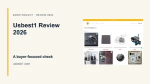 Usbest1 website or product material beside a ZeroThought review title.