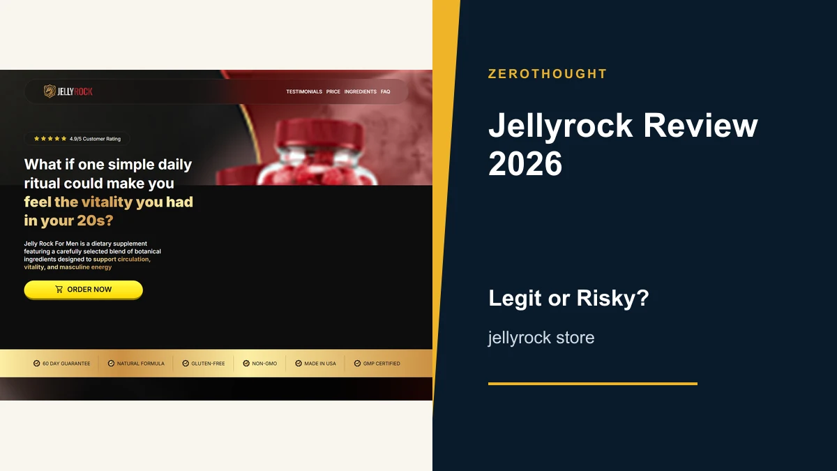 Jellyrock website or product material beside a ZeroThought review title.