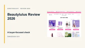 Beautylulus website or product material beside a ZeroThought review title.