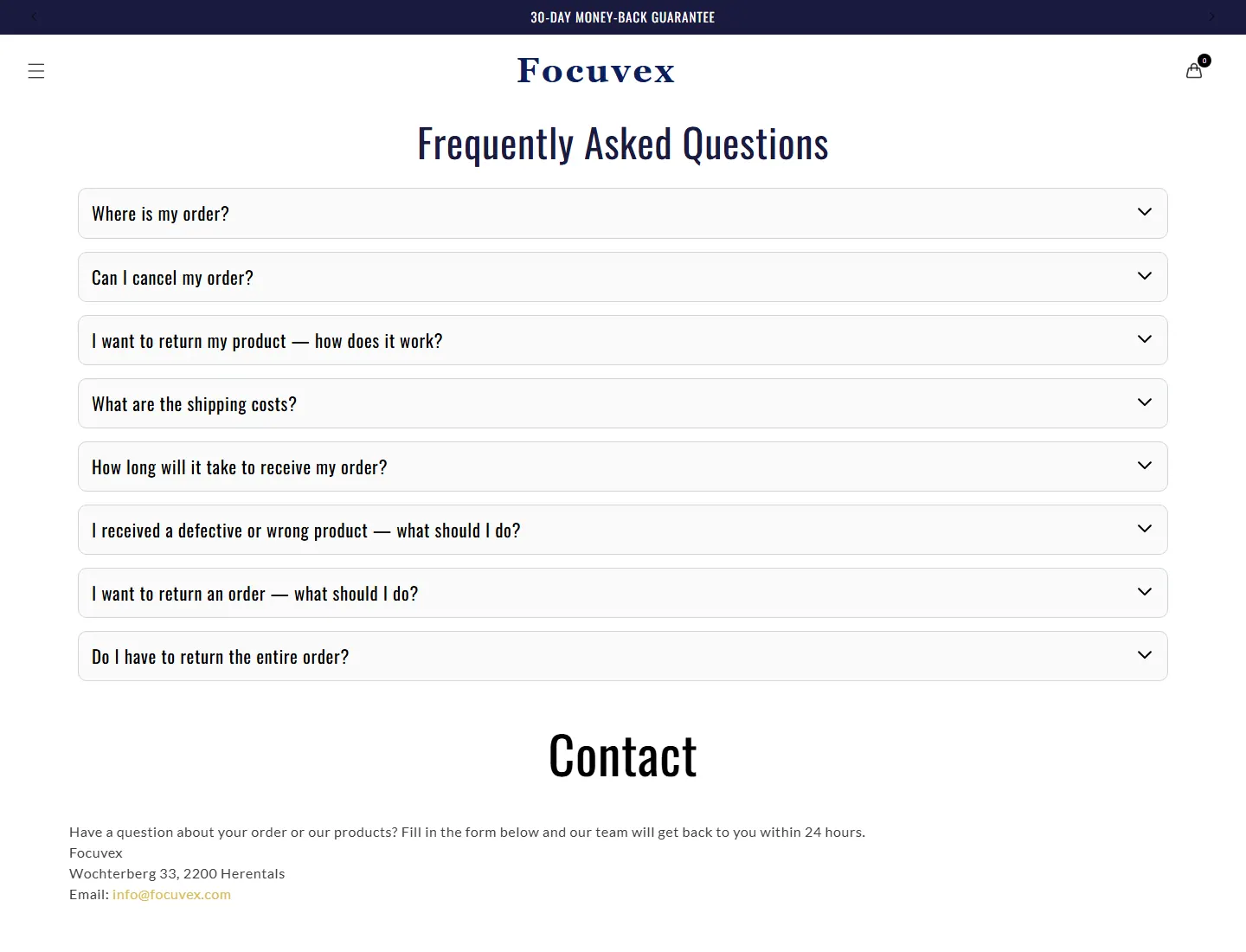 focuvex.com page captured during the ZeroThought investigation