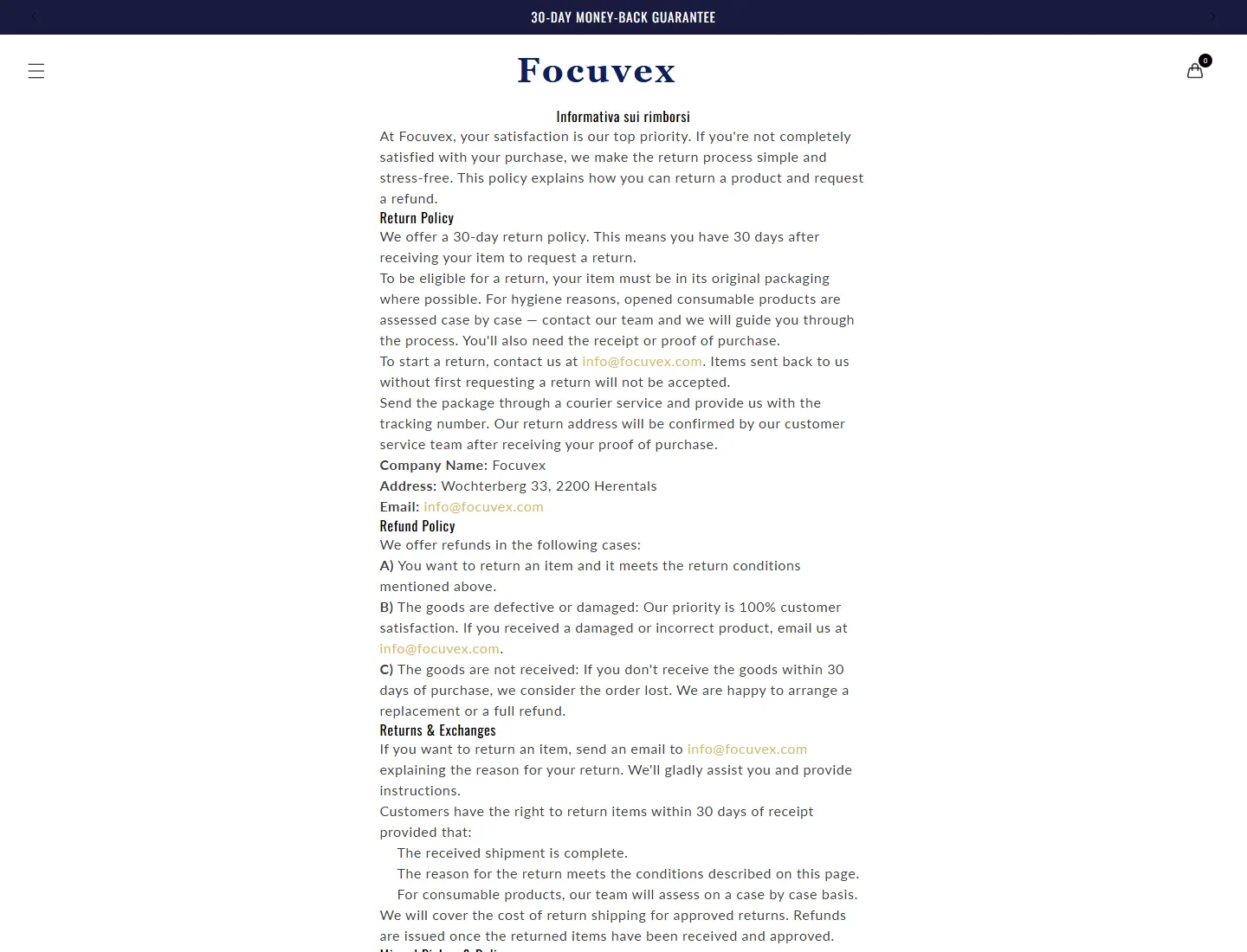 focuvex.com page captured during the ZeroThought investigation