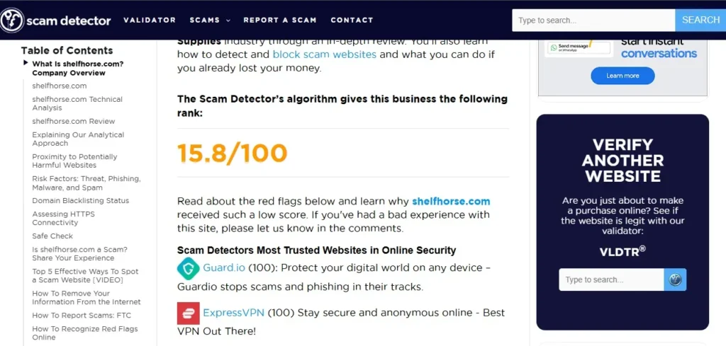 Shelfhorse Review showing the wall-mounted HorseShelf product with a Scam or Legit warning graphic.