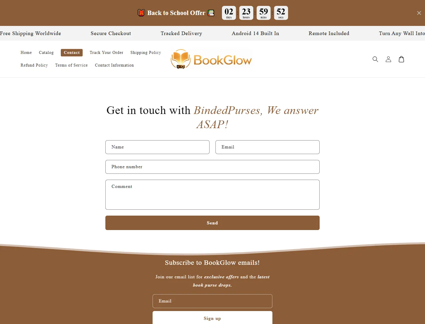 Contacto – BookGlow page captured during the ZeroThought investigation