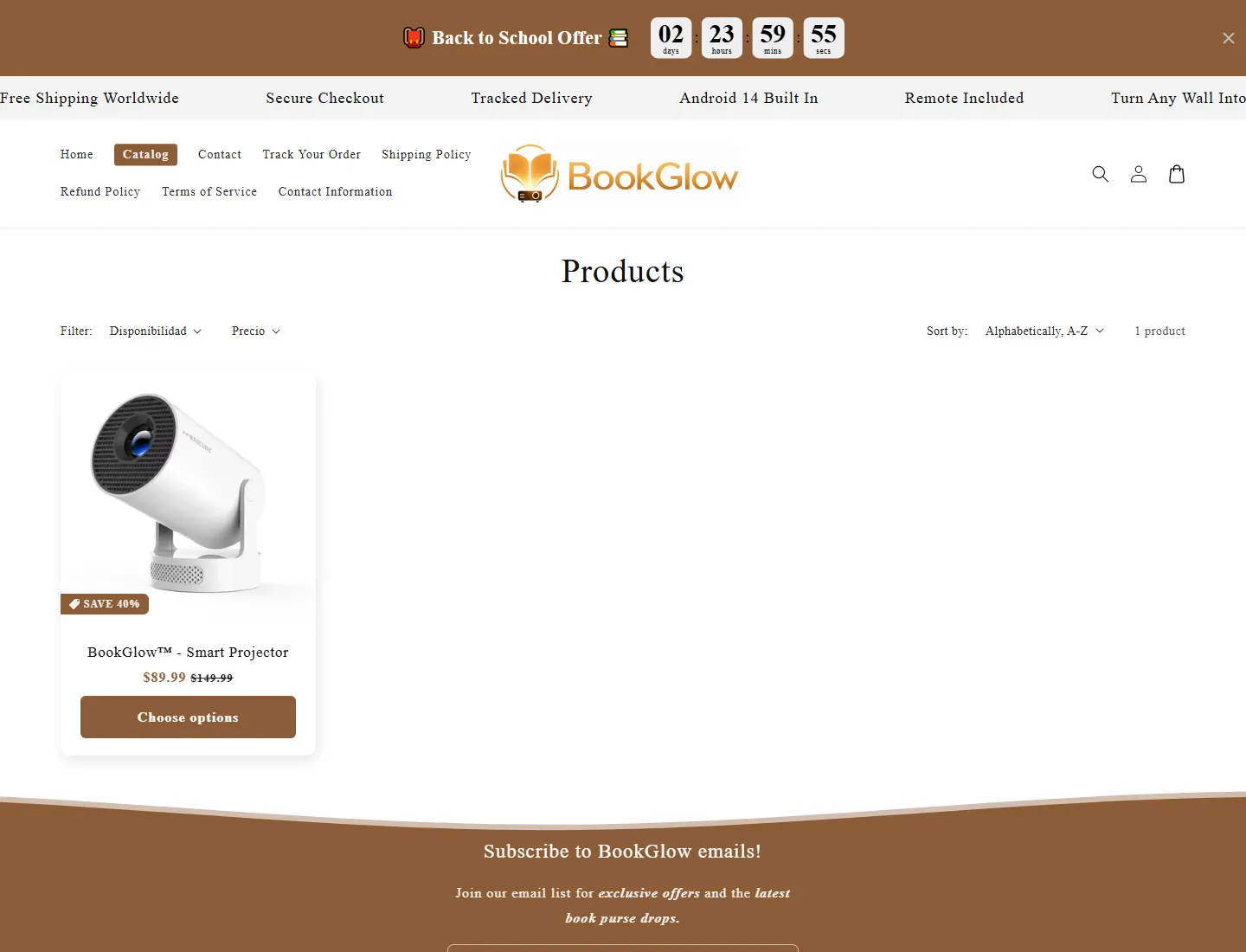 Products – BookGlow page captured during the ZeroThought investigation