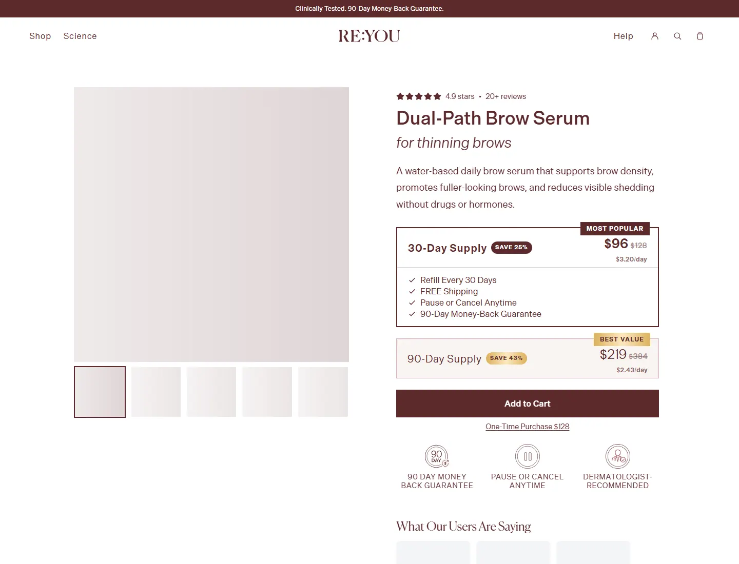Dual-Path Brow Serum | RE:YOU page captured during the ZeroThought investigation