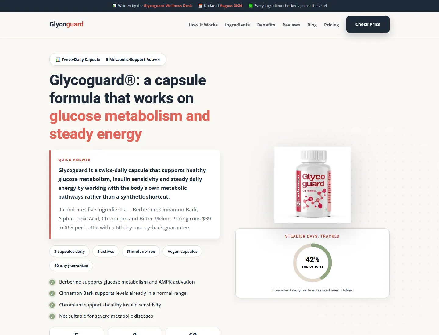 Glycoguard® | Blood Sugar Support — Pay Just $39/Bottle! page captured during the ZeroThought investigation