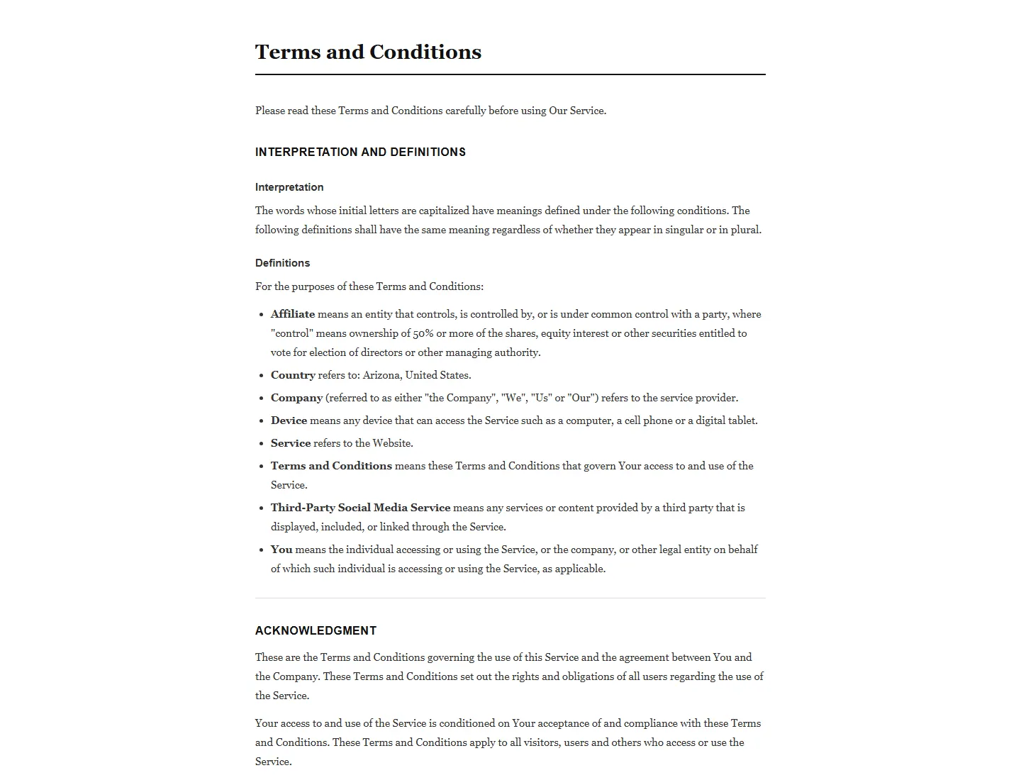 Terms and Conditions page captured during the ZeroThought investigation