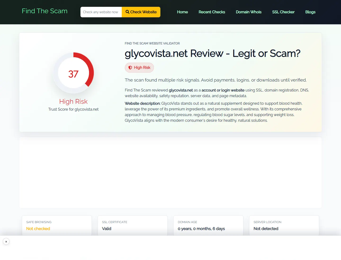 find the scam public profile for glycovista.net