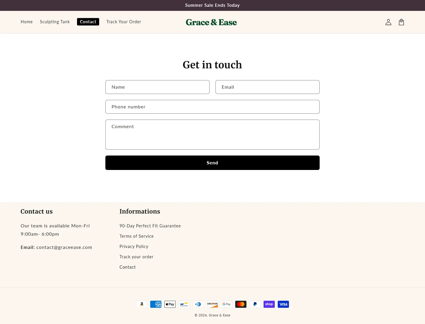 Contact – Grace & Ease page captured during the ZeroThought investigation