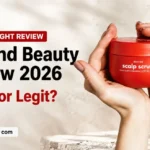 BeKynd Beauty scalp scrub held in hands with BeKynd Beauty Review 2026 scam or legit text