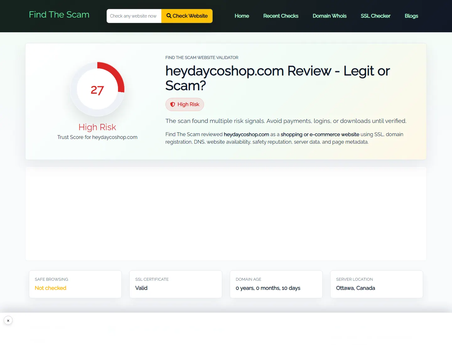 find the scam public profile for heydaycoshop.com