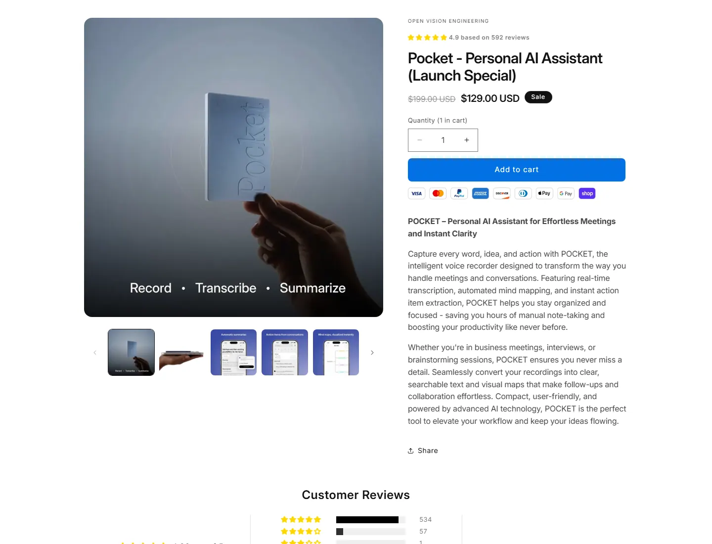 Pocket - Personal AI Assistant (Launch Special) page captured during the ZeroThought investigation