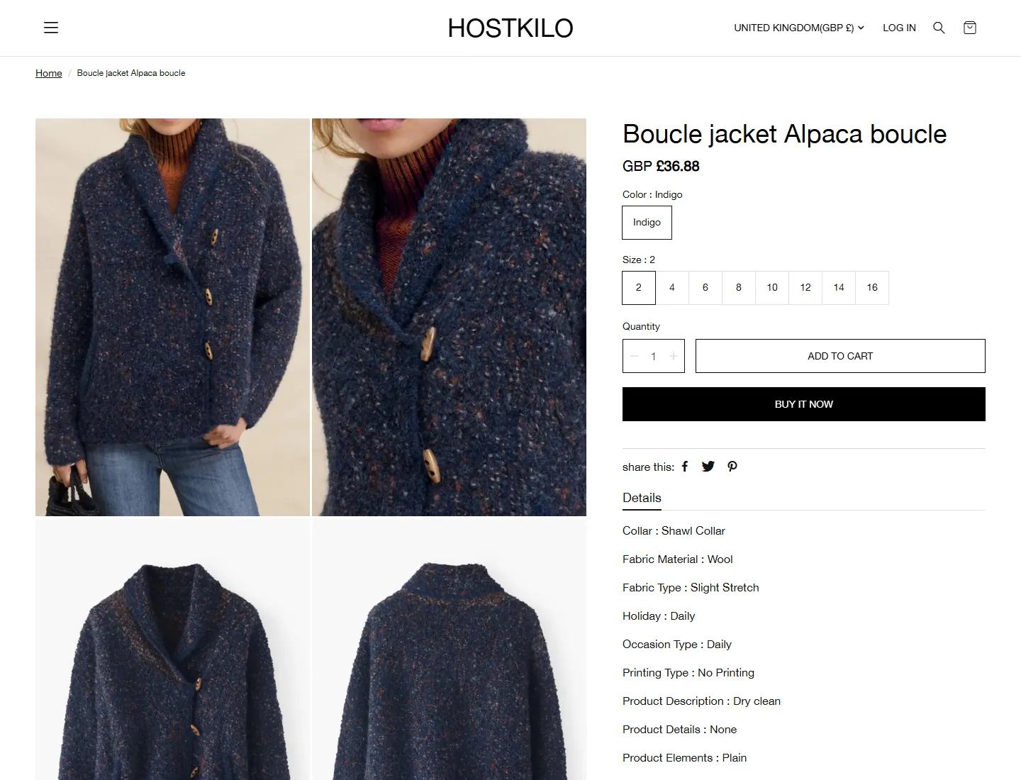 Boucle jacket Alpaca boucle - HOSTKILO page captured during the ZeroThought investigation