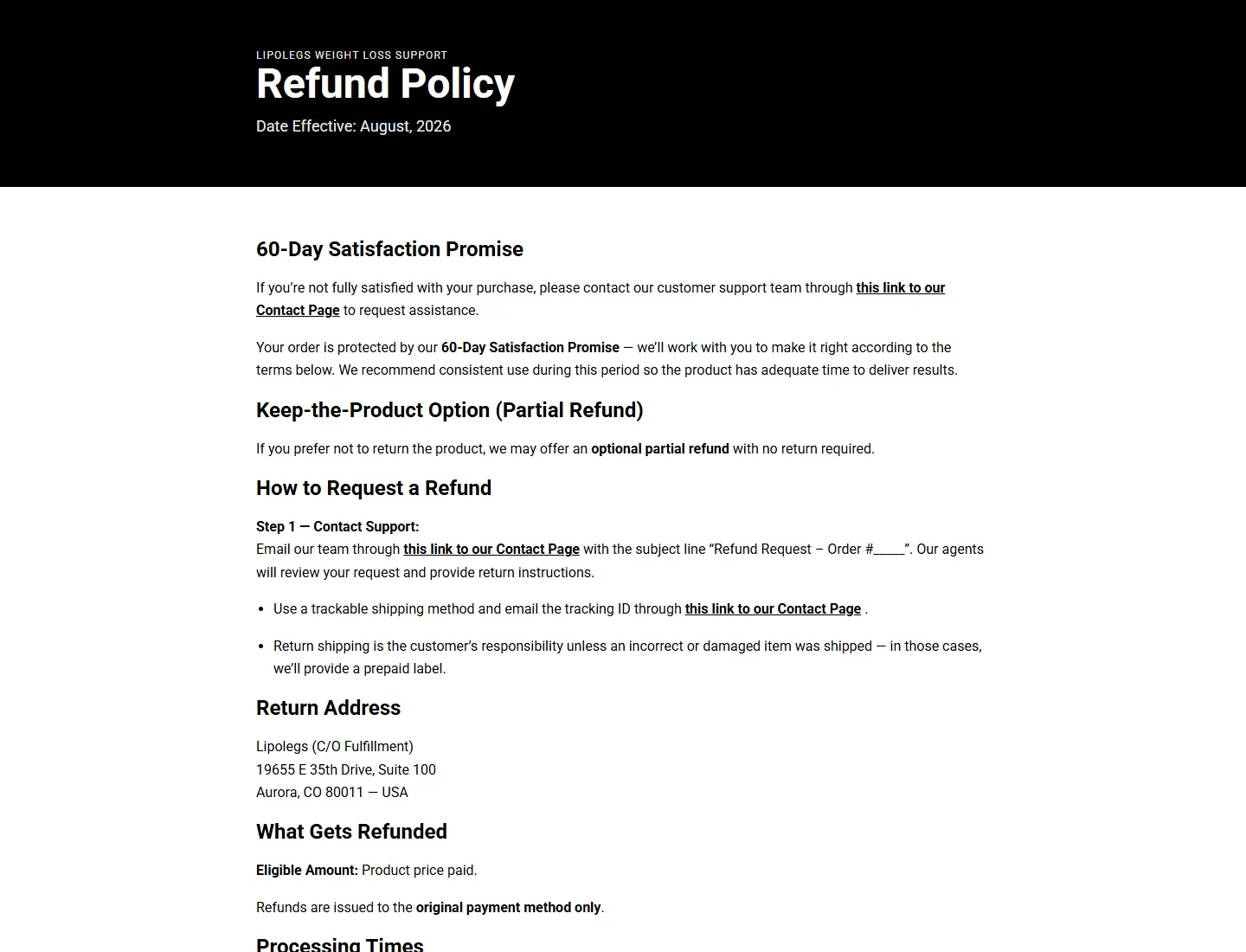 Honeyfil — Refund Policy page captured during the ZeroThought investigation