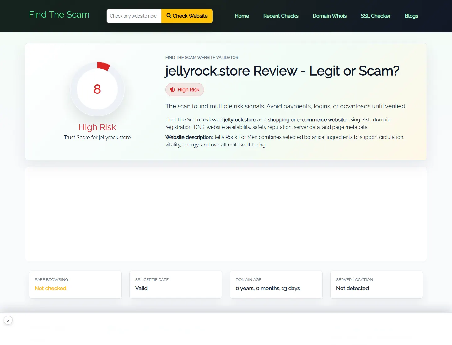 find the scam public profile for jellyrock.store