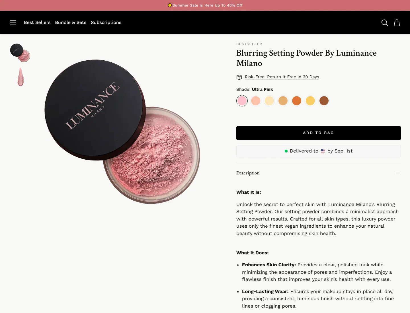 Blurring Setting Powder By Luminance Milano page captured during the ZeroThought investigation