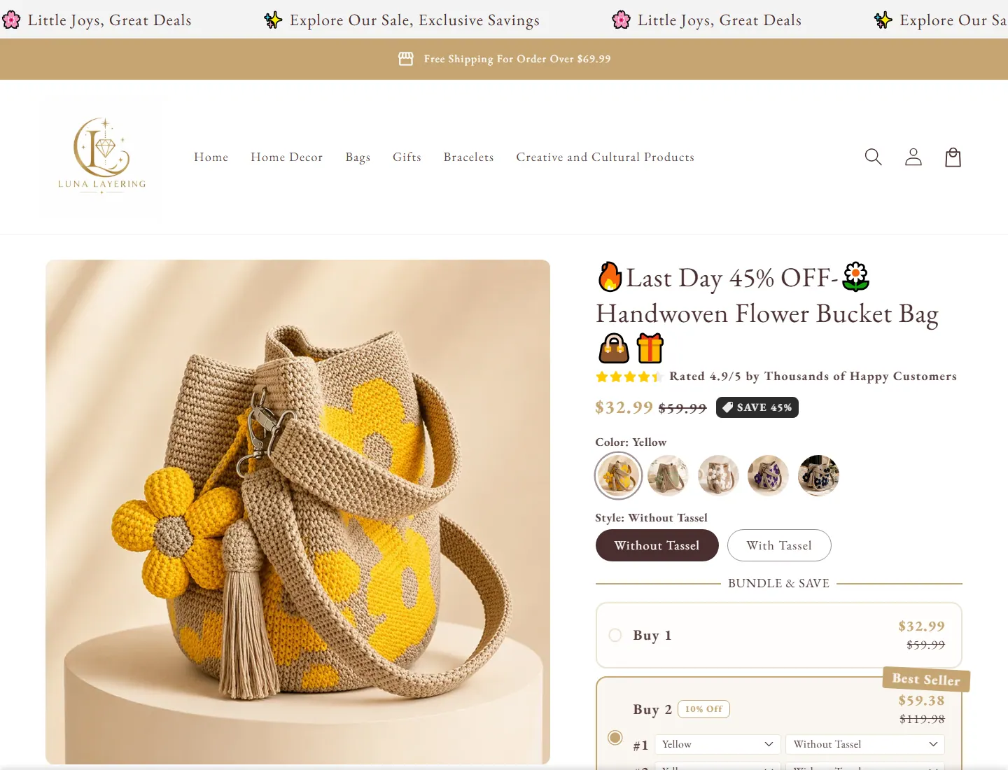 Handwoven Flower Bucket Bag – lunalayering page captured during the ZeroThought investigation