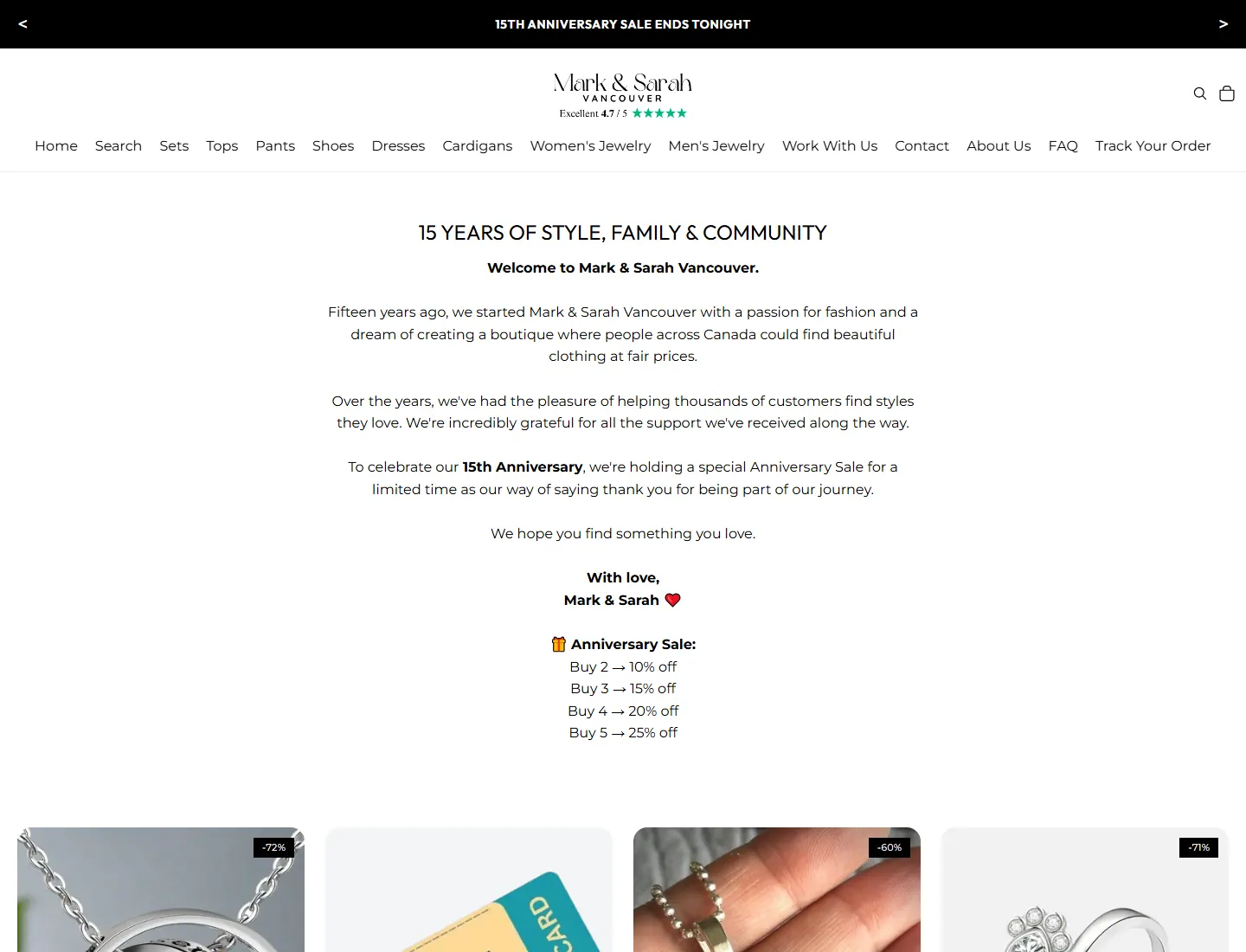 Products – Mark & Sarah Vancouver page captured during the ZeroThought investigation