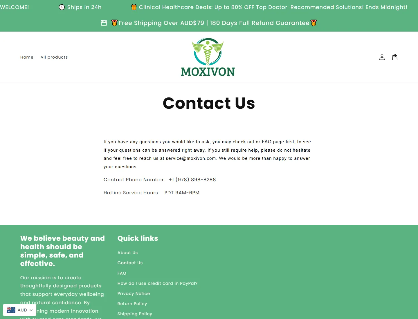 Contact Us – moxivon page captured during the ZeroThought investigation