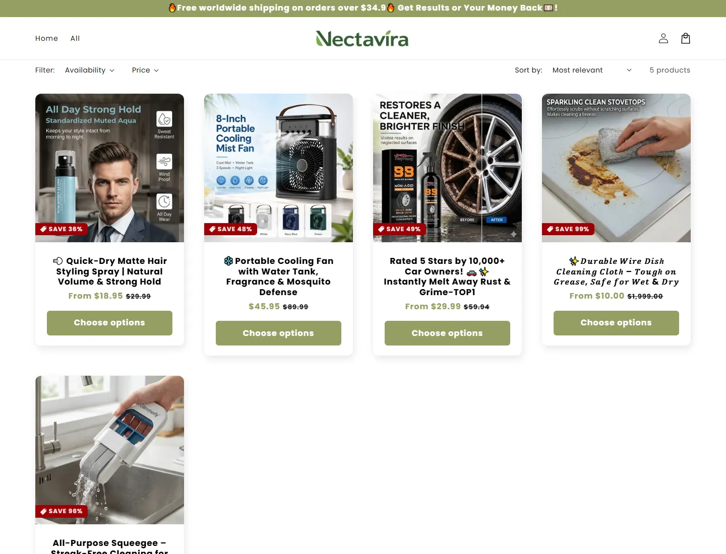 1️⃣ Effortless Cleaning – Nectavira page captured during the ZeroThought investigation