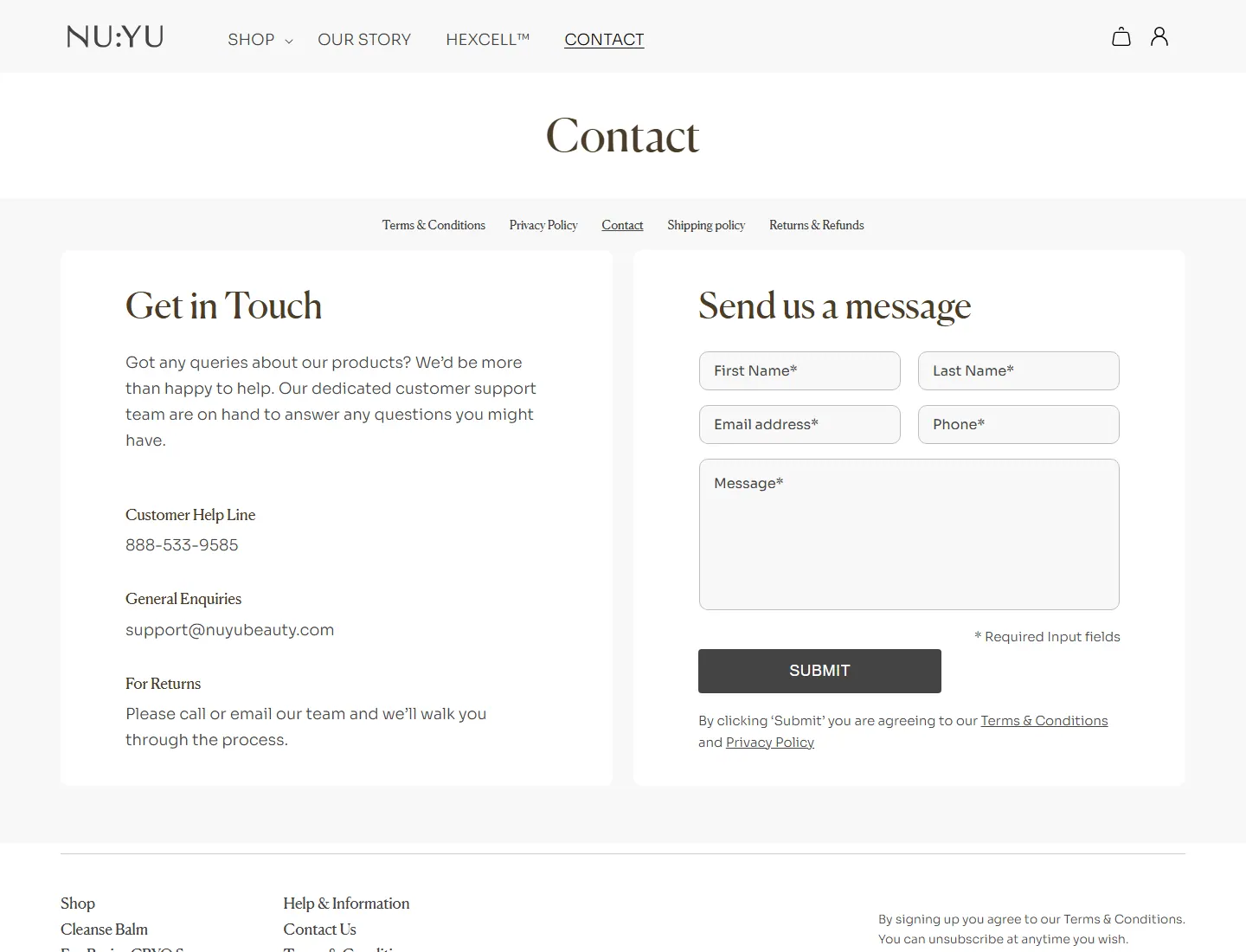 Contact – NU:YU page captured during the ZeroThought investigation