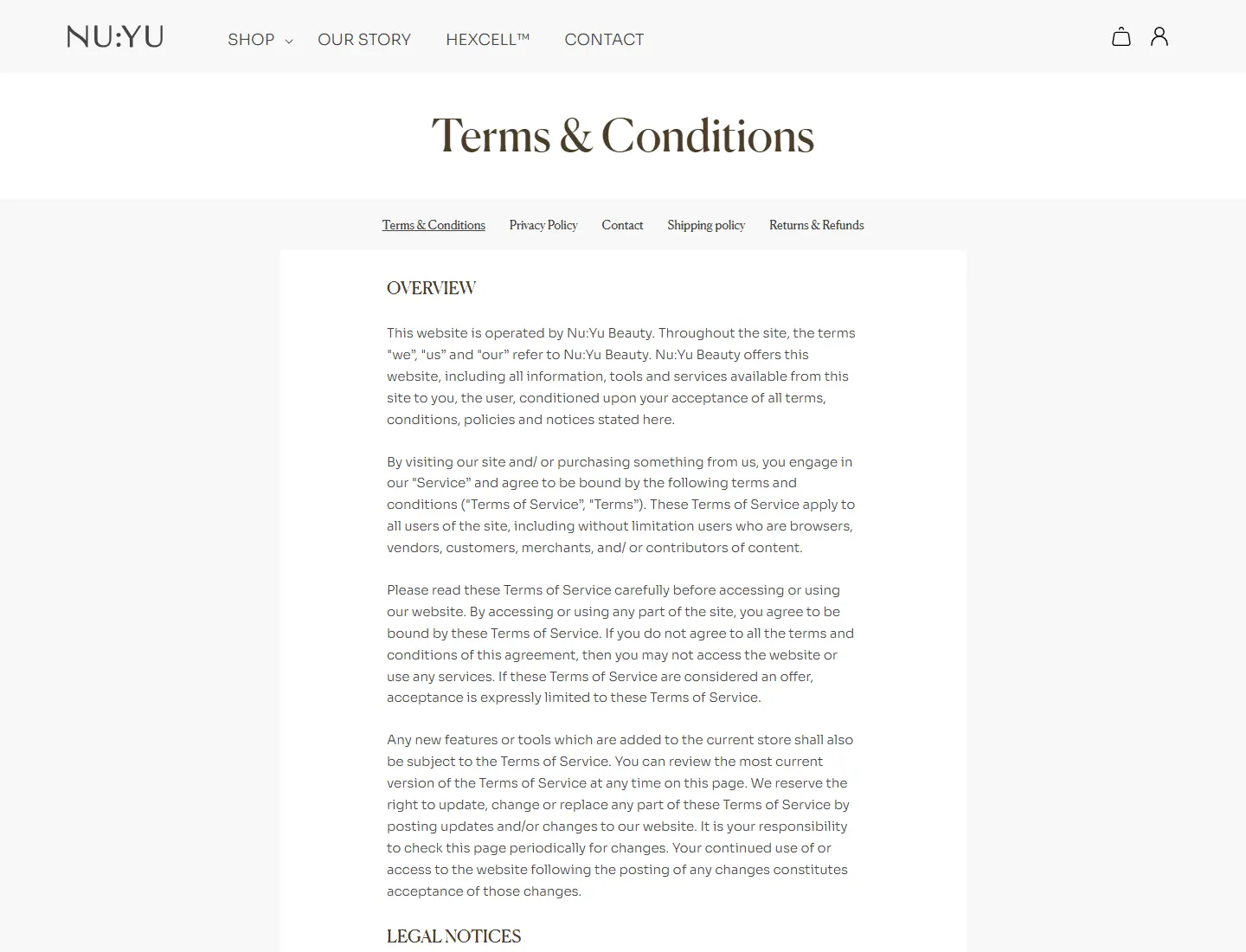 Terms & Conditions – NU:YU page captured during the ZeroThought investigation