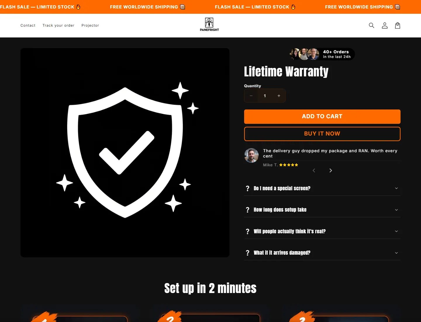 Lifetime Warranty – PANEFRIGHT page captured during the ZeroThought investigation