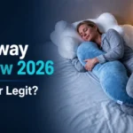Pilloway Review 2026 showing the Snuggi Body Align Pillow with a scam or legit warning