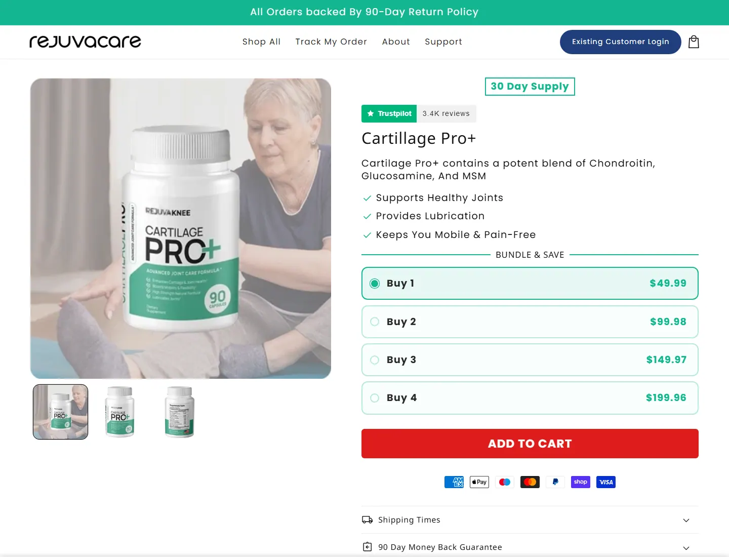 Cartillage Pro+ – RejuvaCare page captured during the ZeroThought investigation