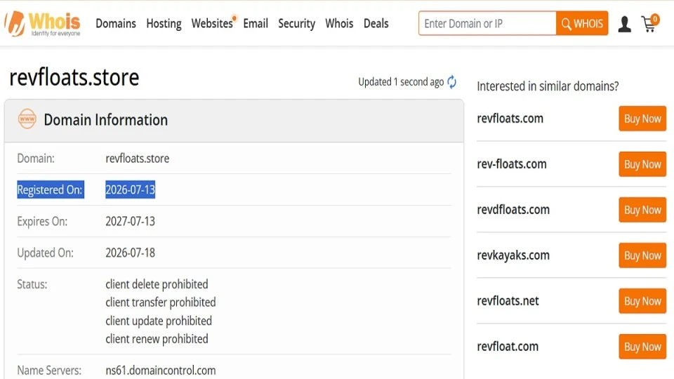 RevFloats Store review showing The Rev Float inflatable car float and scam warning signs