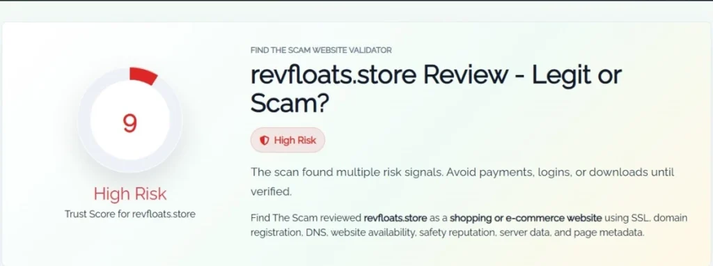 RevFloats Store review showing The Rev Float inflatable car float and scam warning signs